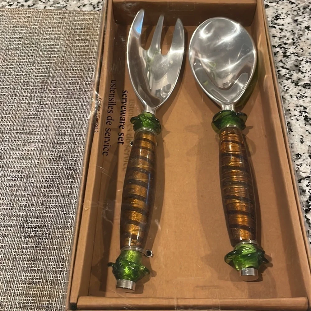 Pier 1 Tableware Set Silver Salad Servers Cake Servers Decorative Handles